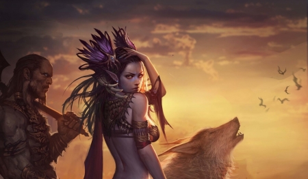 Fantasy girl - wolf, girl, theo du, lup, luminos, fantasy