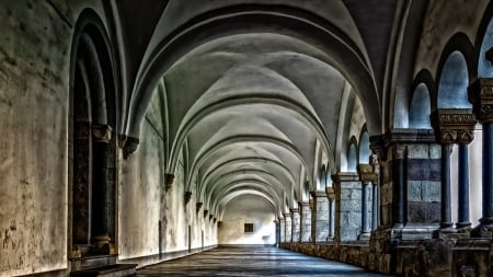 Monastery - monastory, architecture, religious, light, cloister, firefox persona theme, church, walkway