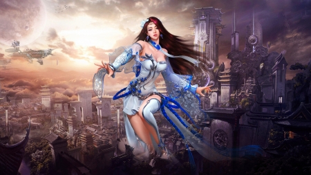 Blue Princes - woman, girl, female, fantasy, art, pretty, ruoxin zhang, beautiful, digital