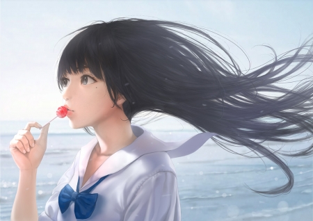 Candy - white, tagme, lollipop, anime, realistic, girl, blue, manga