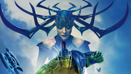 Thor: Ragnarok (2017) - hela, comics, poster, blue, thor, ragnarok, fantasy, green, movie, hulk