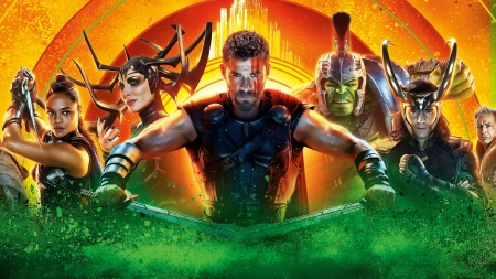 Thor: Ragnarok (2017) - movie, colorful, chris hemsworth, fantasy, poster, thor ragnarok, comics, orange, green