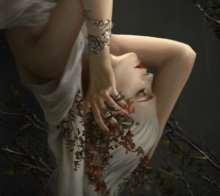 Withered - girl, hoang lap solan, frumusete, fantasy, white, hand, autumn, hoanglap solan, art, luminos