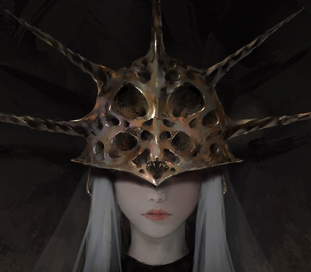 Aldrich - fantasy, helmet, wlop, girl, art, luminos