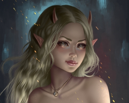 Lulie - elf, girl, luminos, frumusete, aoleev, horns, blonde