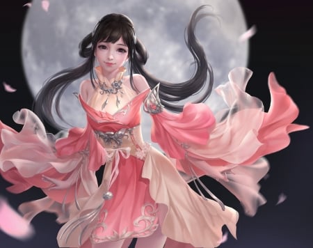 Moon princess - princess, moon, girl, frumusete, 3q studio, asian, fantasy, pink, luminos, luna