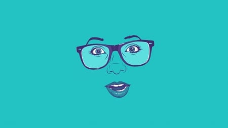 Desktop face - face, creative, fantasy, glasses, minimalistic, woman, blue, eyes