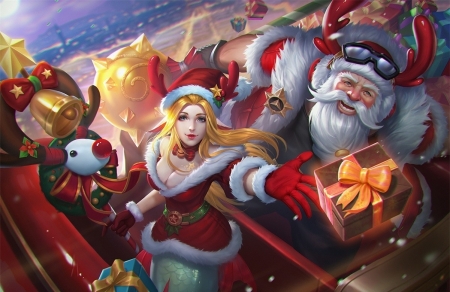 Merry Christmas! - game, heroes arena, girl, christmas, exia xiaotong, santa, fantasy, white, craciun, red, gift, luminos