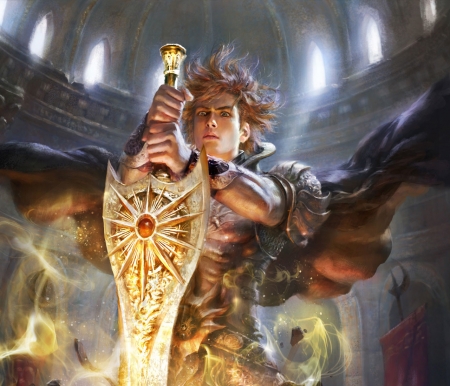 Sword of the Sun - fantasy, sword, alon chou, man, luminos