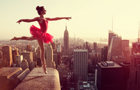 Ballerina - ballerina, dancer, woman, girl, city, pink