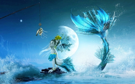 How to Catch a Mermaid - Mermaid, Waves, moon, fantasy, enchanting, seas, ocean, magical