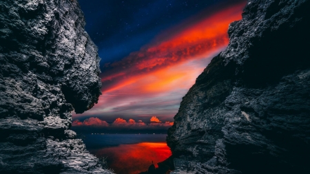 Sunset among the Rocks - sunset, nature, rocks, sky