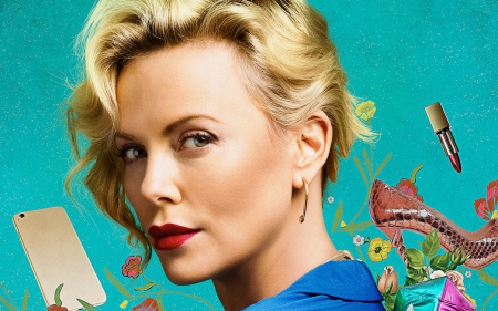 Gringo (2018) - woman, actress, movie, girl, charlize theron, poster, face, blue, gringo, blonde