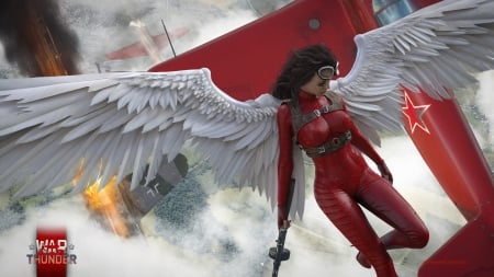 Angel - feather, red, game, girl, wings, white, fantasy, warthunder, luminos, inger, angel