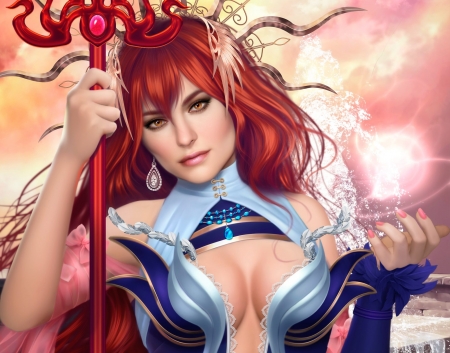 Lana Solaris - blue, girl, pink, lana solaris, frumusete, fantasy, redhead, red, luminos