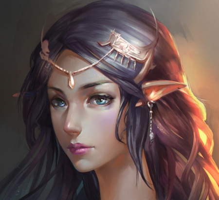 Princess - elf, fantasy, girl, princess, face, zhongyang han, art, luminos