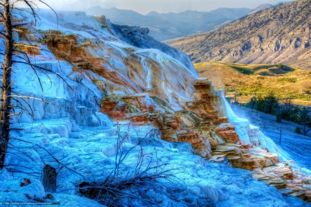 Mammoth Hot Springs - nature, hot, landscape, spring, mountains, park