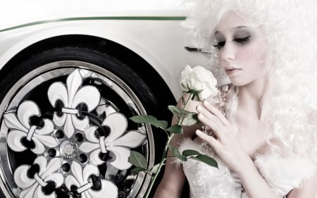 fast and white - blonde, girl, bride, car