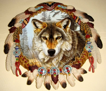 Dreamcatcher - wolf, art, native, feathers