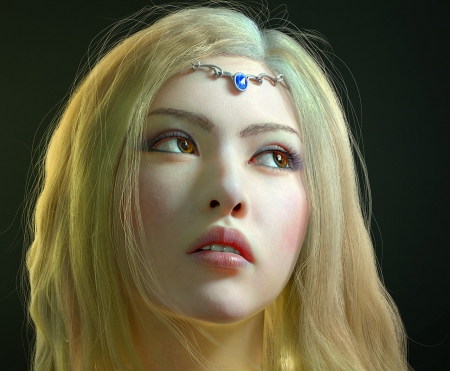 Princess - princess, qi sheng luo, girl, frumusete, jewel, asian, face, luminos, blue, blonde