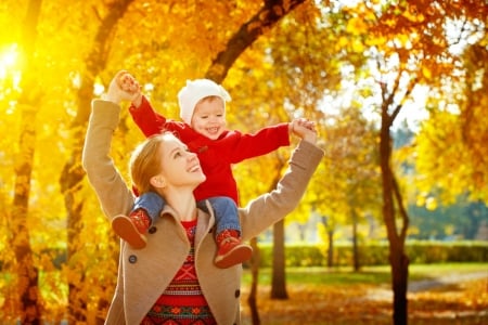 Pretty Woman In Autumn - Woman, Trees, Female, Autumn, Child, Models