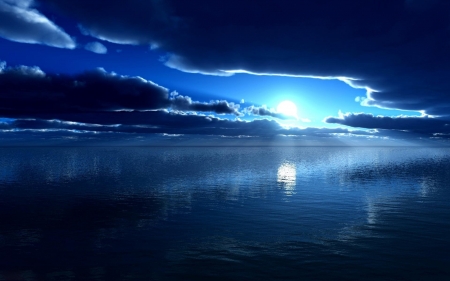  Moonlight Reflecting in the River - clouds, river, Nature, reflection, moonlight