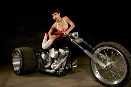 lets ride - brunette, girl, motorcycle, trike