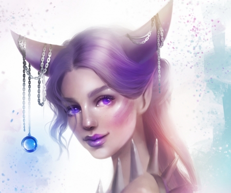 Moon princess - moon, girl, fantasy, face, art, sandramalie, pink, luminos, amethyst eyes, luna