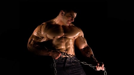 bodybuilder - muscles, chain, bodybuilder, man