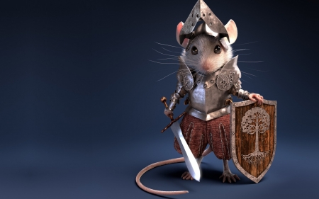 Knight mouse - sword, mouse, antonio ferrer, knight, rodent, fantasy, helmet, cute, shield, luminos