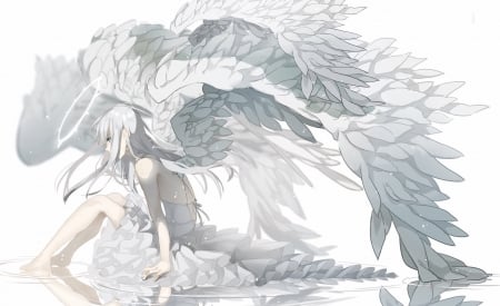 Angel - anime, girl, feather, angel, yuzua, manga, fantasy, white, wings, inger