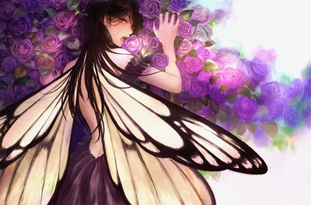 Fairy - romiy, girl, rose, fantasy, winhs, butterfly, pink, anime, fairy, manga, flower