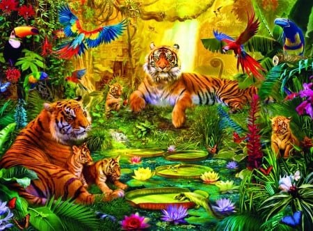 A  Tiger's Place - flowers, water, puzzle, ttigers, place, family