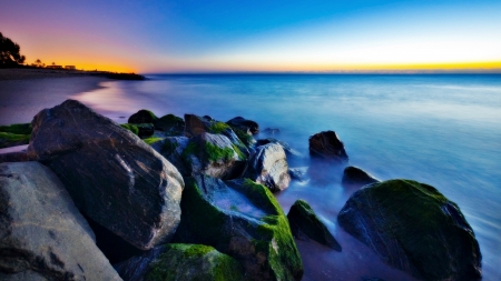 Big Rocks at Shore - shore, nature, sea, ocean, rocks, sky