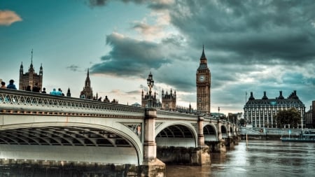 Westminster Bridge,England - clouds, river, big ben, tower, london, clock, bridge