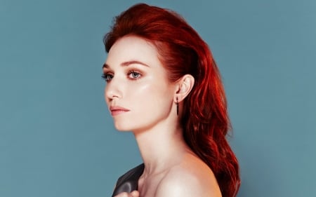 Eleanor Tomlinson - woman, face, actress, redhead, girl, blue, eleanor tomlinson