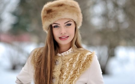 Beauty - hat, fur, winter, woman, model, girl