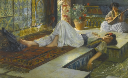 Odalisque - woman, painting, odalisque, art, girl, luminos, pictura, ferdinand max bredt