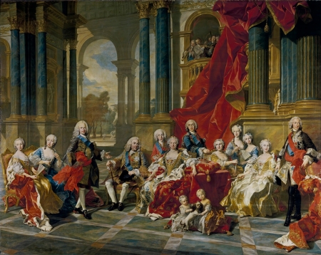 The family of Philip V king of Spain - spain, louis michel van loo, people, king, painting, art, red, family, pictura