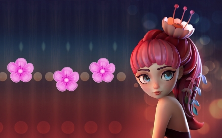 Spring Girl - painting, flowers, girl, cartoon