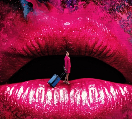 Easy Living (2017) - mouth, pink, poster, suitcase, lips, movie, easy living, woman