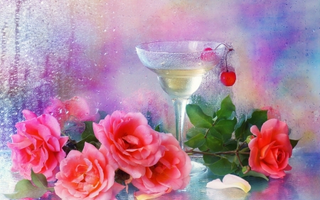 Cocktail and roses