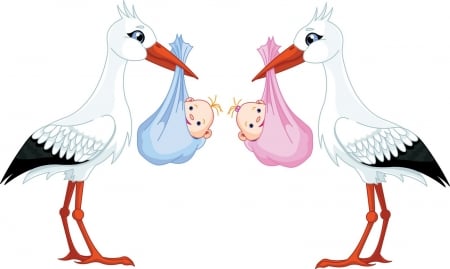 Stork Twins - boy, twins, stork, girl, baby