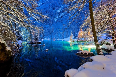 Lake in Winter - nature, lake, valley, snow, kander, winter, switzerland