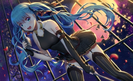 Miku - moon, anime, blue, girl, hatsune miku, pink, manga, ji dao ji, luna