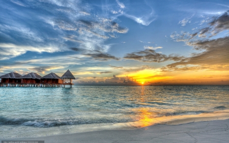 Sunset in Maldives - beach, maldives, ocean, islands, sunset, resort