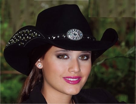 Wool Cotton Cowgirls Hat - beautiful hat, black, wool, cowgirls, woman, cotton