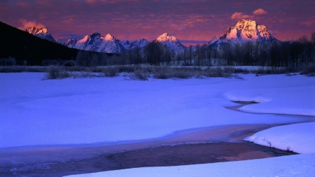 Sunrise On Teton Range - nature, snow, park, winter, mountains, sunrise