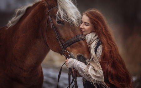 Red beauties - cowgirl, redhead, woman, model, girl, horse