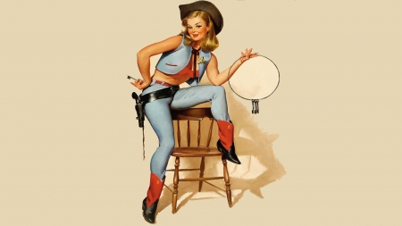 Cowgirl - art, hat, luminos, cowgirl, pinup, gil elvgren, fantasy